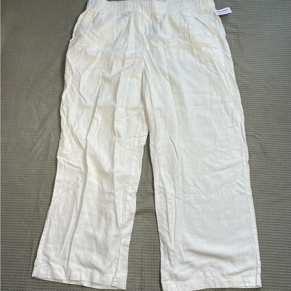 New Old Navy Linen Blend Wide Leg Pants XL Womens White High Waisted